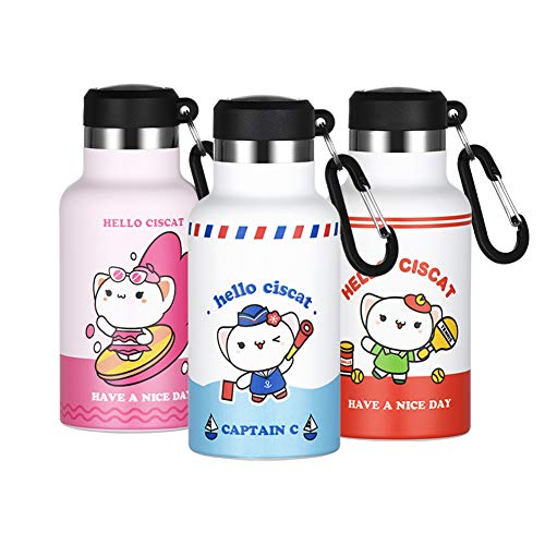 Bottiglia Acqua Bambini in Acciaio Inox Senza BPA Tritan a Prova di perdite Vuoto Isolato Bottiglia d'Acqua Bevande Calde per 6 Ore & Fredde 24 Ore per, Scuola e attività all'aperto (Blu - Bianco)