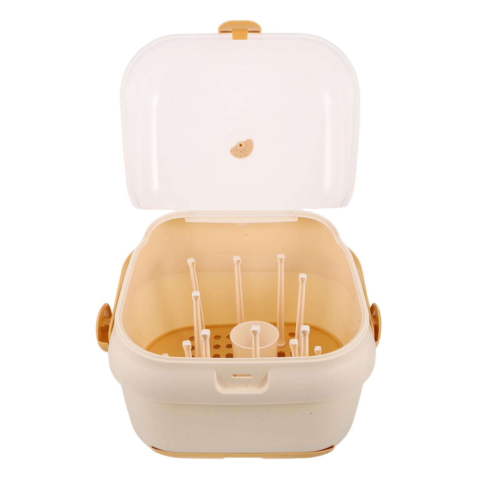 BESPORTBLE Boîte de Rangement et Égouttoir à Biberons Portable avec Couvercle Anti-Poussière, Grosse Capacité 32,3 X 28,4 X 24,4 CM, Couleur Jaune, pour Séchage et Organisation des