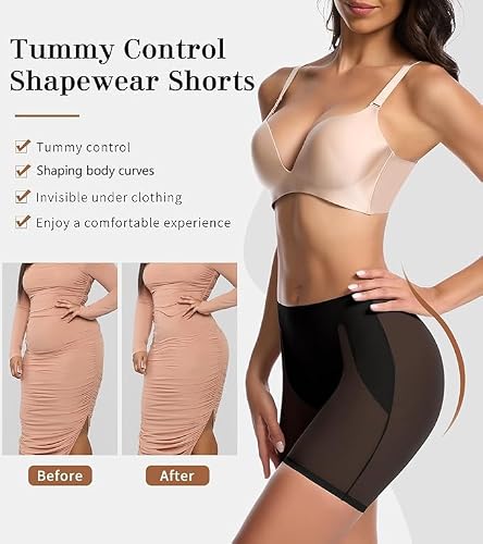 Weygur Shapewear Shorts for Under Dresses Women Body Shaper Tummy Control Slip Shorts Invisible Underwear Thigh Slimmer Black — view 4