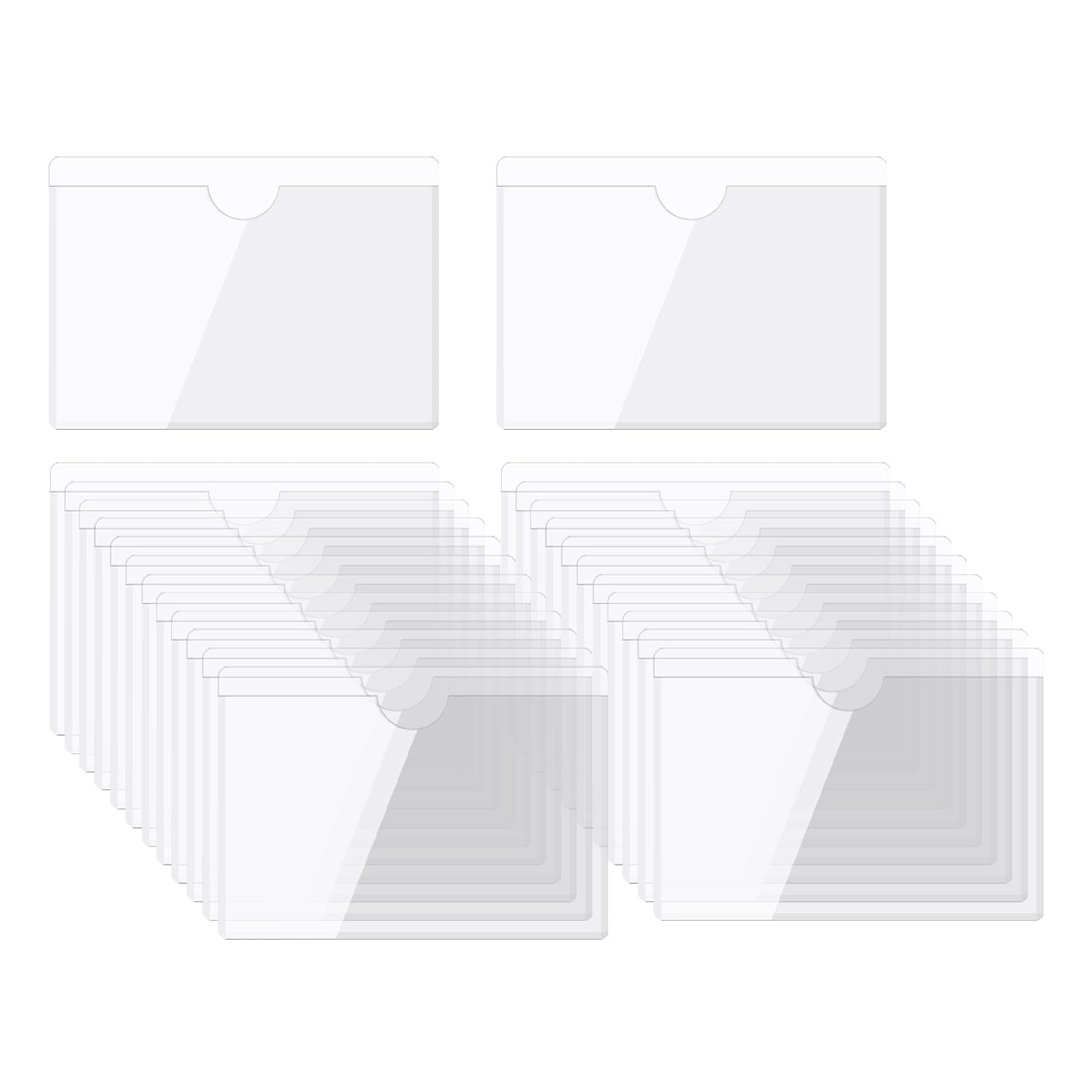 sourcing map Self-Adhesive Card Pockets 1.1"x0.9" Clear Self Adhesive Pocket Label Holders Plastic Card Sleeves with Top Open for Library Storage Bins Loading, Pack of 25