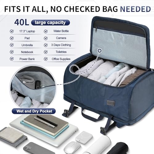 Image of 40L Travel Backpack for 17.3 Inch Laptop TSA Friendly USB-A Blue