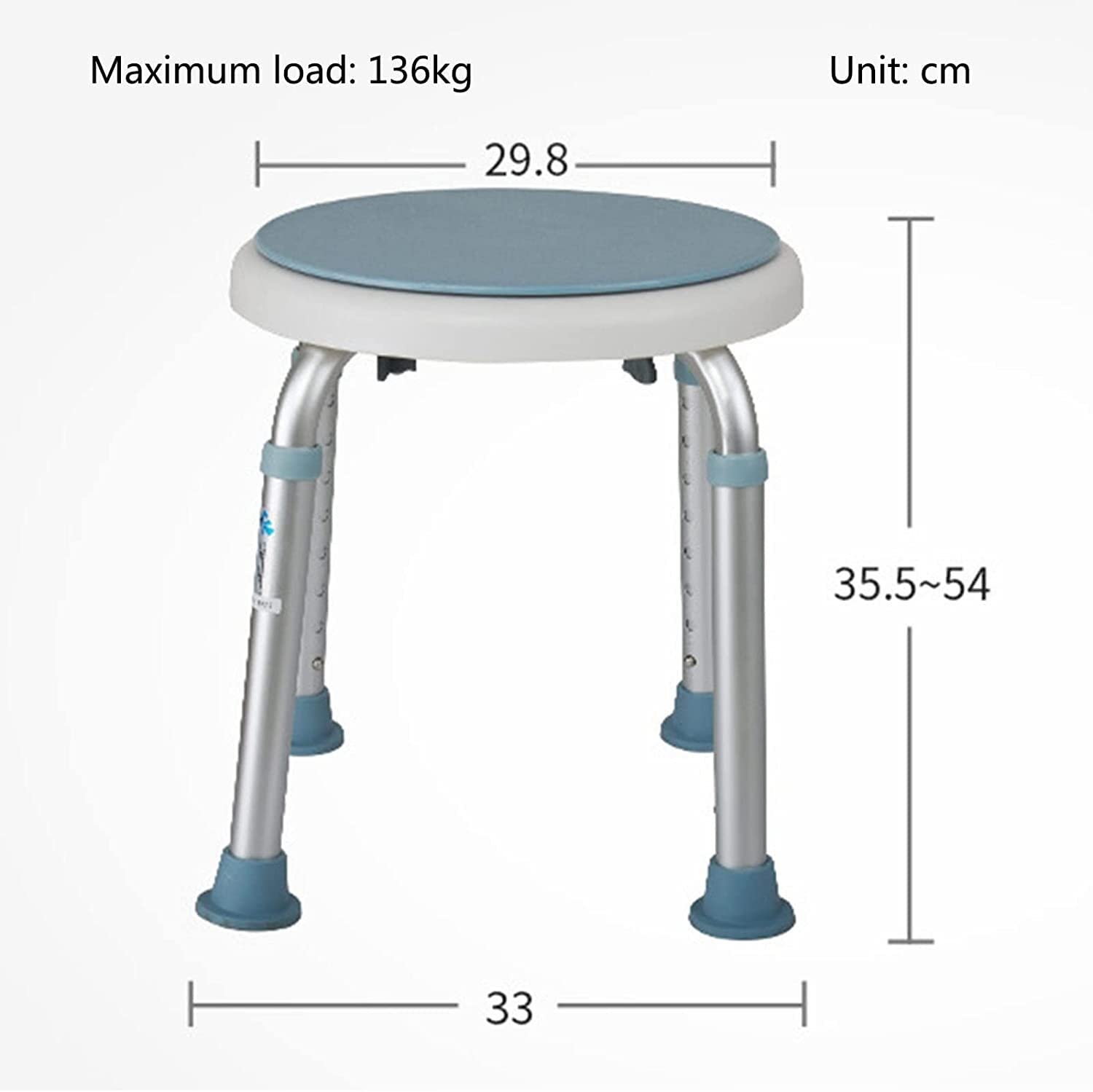 Taburete de Ducha para Personas Mayores con discapacidad, Altura Ajustable, Patas de Goma Antideslizantes, Silla de baño, Marco de aleación de Aluminio, Asiento Giratorio, Taburete de Ducha
