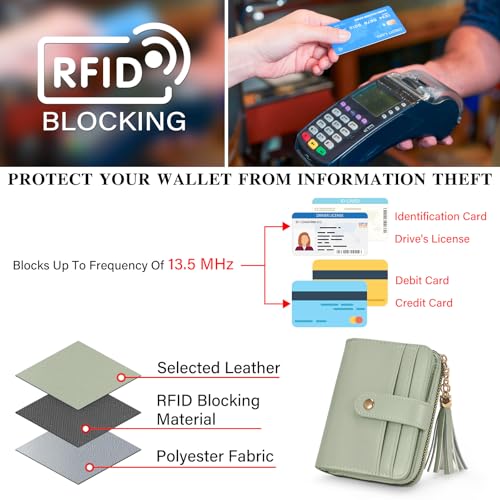 Image of oscaurt Wallet Women Small RFID Blocking Bifold Credit Card Wallets with ID Window and Tassel Zipper Coin Pocket Ladies Wallet