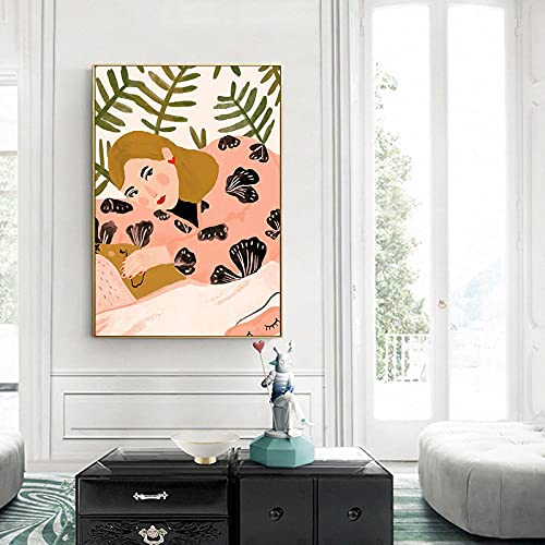 Abstract Girl Lover leaf Arte de la pared Pintura en lienzo Carteles nórdicos e impresiones Cuadros de pared Cover