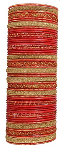 Image of NMII Non-Precious Metal with Base Metal Spreads with Zari Glossy Finished Premium Traditional Bridal Chuda Bangle set for Women and Girls