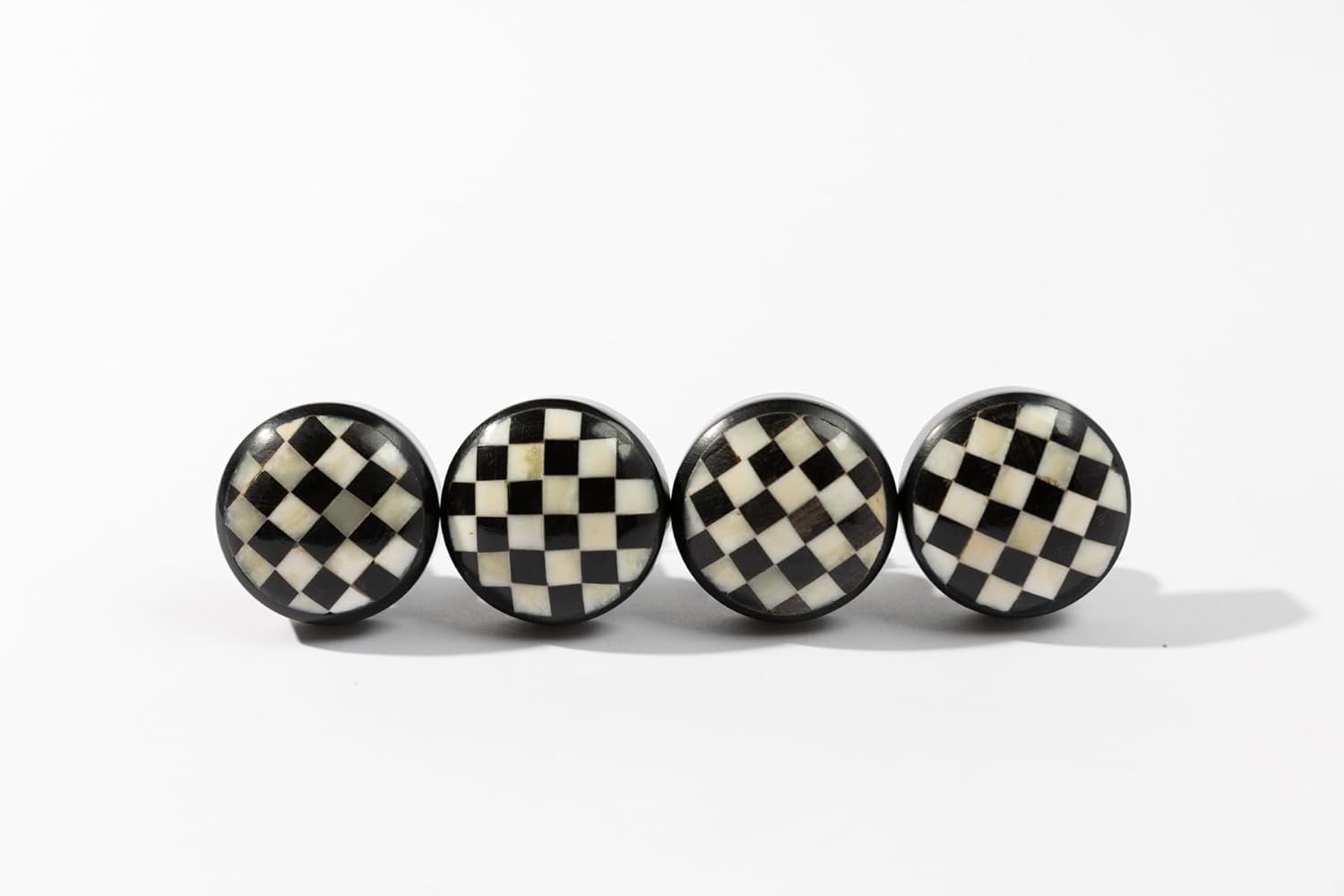 Handmade Buffalo Horn Black and White Check Checkerboard Design Drawer Knob Door Cabinet Pull ((4)