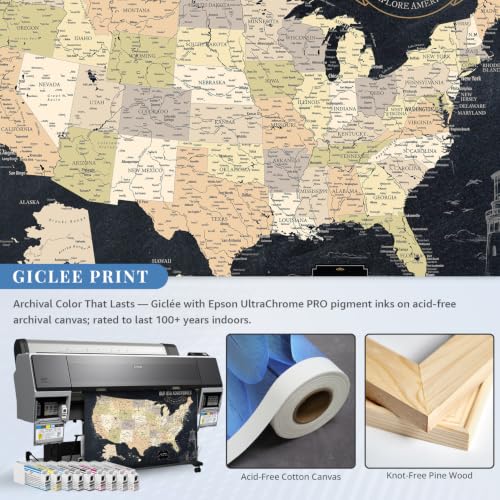 Image of IPIC Vintage US Travel Map with Pins, USA Map Pin Board, Size 42x28 in