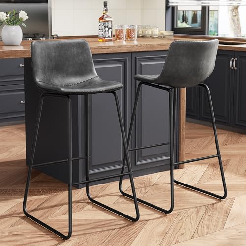 Image of REONEY Bar Stools Set of 3, 30 inch Urban Faux Leather Counter Stools, Grey