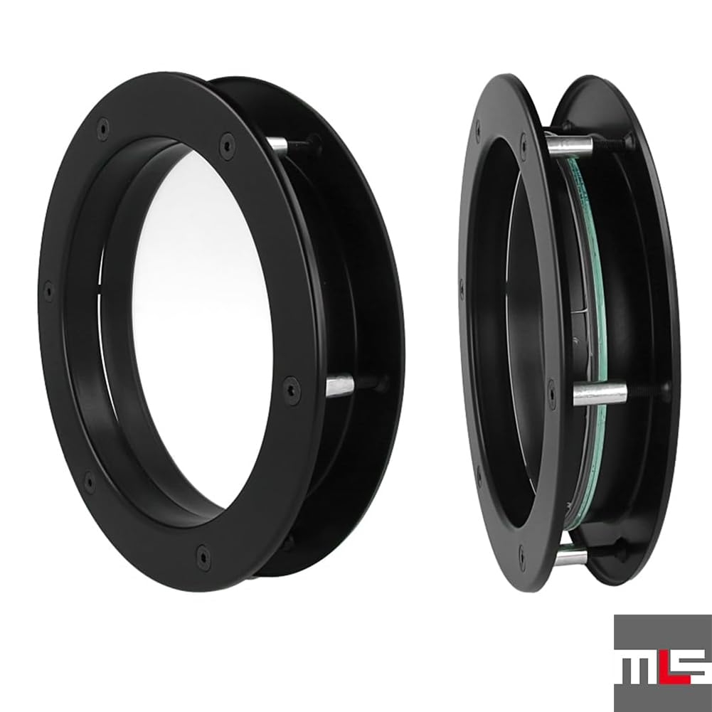 MLS Ojo de Buey B4000, de Aluminio Robusto, Vidrio de Seguridad VSG, para Puertas de 40 mm de Espesor, Tornillos de Fijación Visibles en Ambos Lados, 300 mm de Diámetro, Vidrio Transparente, Negro