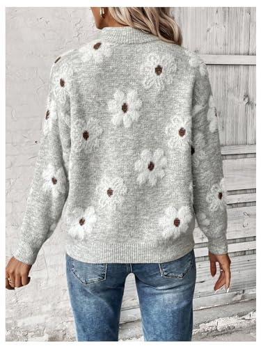 SOLY HUX Women's Floral Pattern Sweater Half Zip Drop Shoulder Long Sleeve Pullover Tops2