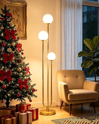 Image of Lightdot Globe Floor Lamp for Living Room Mid Century Modern Floor Lamps with 3000K Warm White Bulbs Included Unique Gold Standing Lamps with 5Lbs Heavy Base for Party /Bedroom /Sofa Beside /Corner Decor