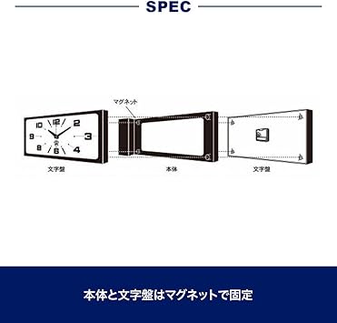 Dulton Double Face Clock Rectangle Gray Wall Clock for Men Both Sides Magnet Clock Height 7.4 inches 187 mm Width 17.4 inches 442 mm Depth 3.9 inches 98 mm H21-0362GY