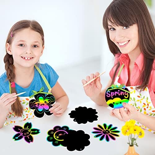 HubirdSall 60Pcs Spring Flowers Scratch Card for Kids DIY Sunflowers Magic Art Rainbow Color Craft Kit, Springtime Home School Classroom Activity Artwork Project Party Favors Hanging Ornament 3 51LVOUTUwBL. AC
