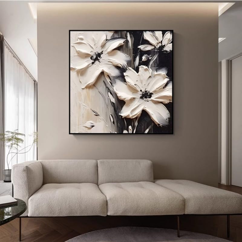 Tableau abstrait moderne pour salon, décoration murale en noir et blanc floral