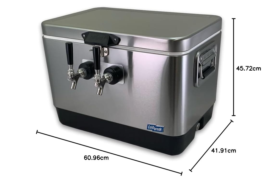 Coldbreak, Caja de 2 grifos, barra portátil, grado profesional, bobinas de acero inoxidable de 50 pies, entrada trasera, acero inoxidable