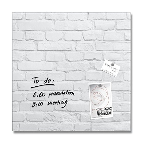 Sigel GL164 - Pizarra de cristal magnética, 48 x 48 cm, diseño ladrillo klinker blanco