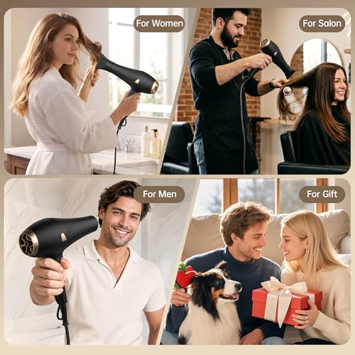 Image of CONFU Hair Dryer Professional Hairdryer - Ionic Blow Dryer 5X Fast Drying | 1875 watt AC motor, 3 heat 2 speed 1 cold button, Blowdryers with comb, diffuser for long thick, curly hair, Low noise, Salon