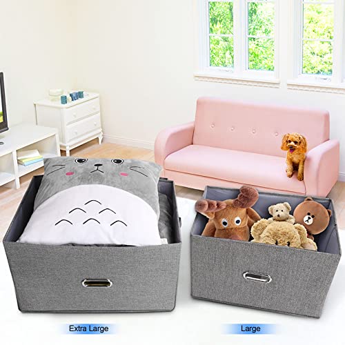 Image of Large Linen Fabric Foldable Storage Bins with Removable Lid and Handles, Washable Storage Box Organizer Containers Baskets Cube with Cover for Bedroom,Office(Black, Large)