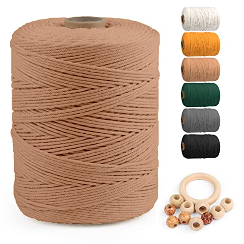 Image of ZUEXT Macrame Cord, Brick Red, 3mm x 547yds Cotton String Macrame Yarn | Natural Handmade, 4 Strands Twisted Cotton Rope, for Craft Wall Hanging Weaving Tapestry Dream Catchers Hanger DIY Gift, 500m