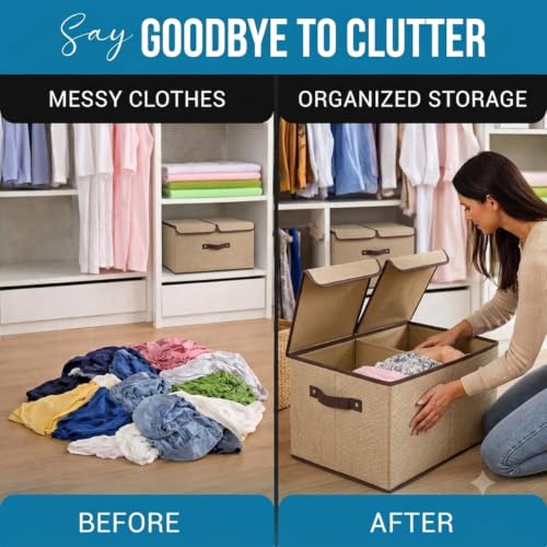 Image of Kian Storage Box for Clothes, Blankets & Bedding | Foldable Closet Organizer with Zipper Lid & Handles | Large Space-Saving Storage Bin for Bedroom, Wardrobe & Home (Pack of 1) (zipper)