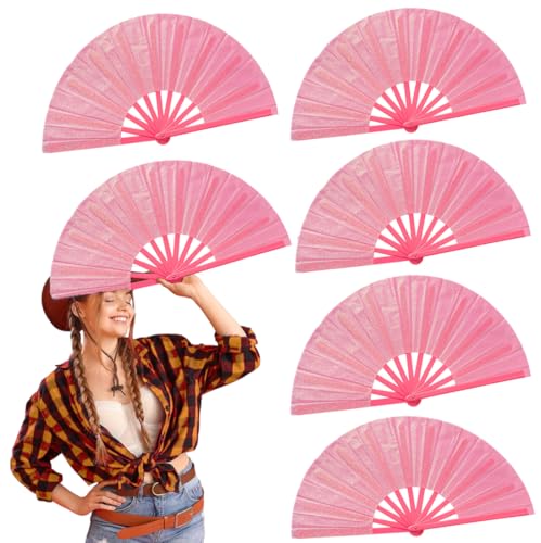 Setwell 6 Pcs Large Clacking Loud Popping Hand Fans for Line Dancing Bulk Boots On The Ground Festival Folding Fan