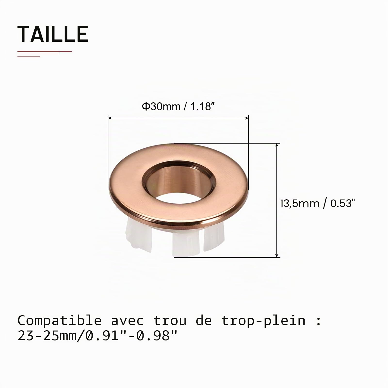 DTGN 30x13.5mm(DxT) Évier Débordement Couvercle - 2Paquet - Bonne pour Salle Bain Cuisine Évier - Cuivre Lavabo Garniture Insérer dans Trou Rond Capuchons - Rose Dorée