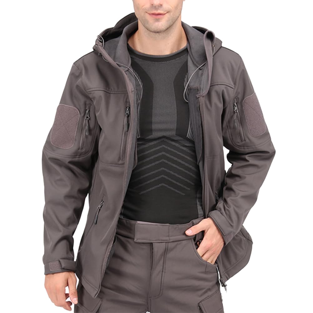 GUOCU Militar Táctica Chaqueta para Hombre Chaqueta Softshell de Camuflaje para Exteriores con Capucha Abrigo al Aire Libre Cortavientos con Bolsillos para Senderismo Montañismo Viajes
