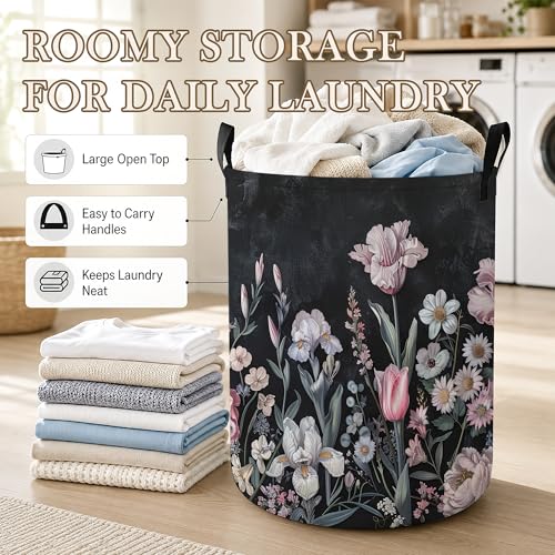 Image of Vintage Flower Laundry Hamper, Botanical Laundry Baskets, Waterproof Oxford Cloth for Room /Bathroom /Bedroom /Dormitories 16x20.8 Inch