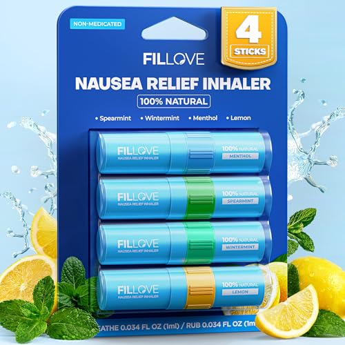 FILLOVE 1s Fast Nausea Relief Nasal Stick with 2-in-1 Motion Sickness Ease 100% Natural Essential Oils for Pregnant Women Non-Drowsy Travel Essentials & Cruise Essentials for Car Airplane