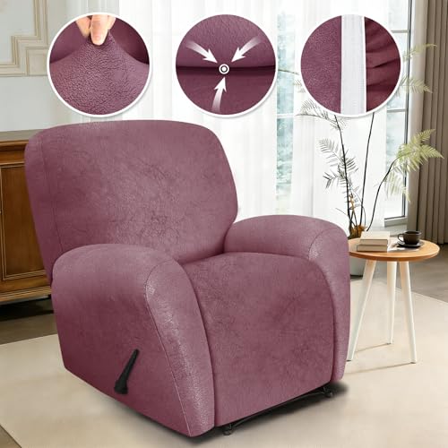Image of ANARACHON Leather Look Recliner Chair Covers, 4 Pieces Recliner Covers Non Slip, Soft Cover for Reclining Chair, Washable Furniture Protector for Pets (1 Seater, 025 Red)