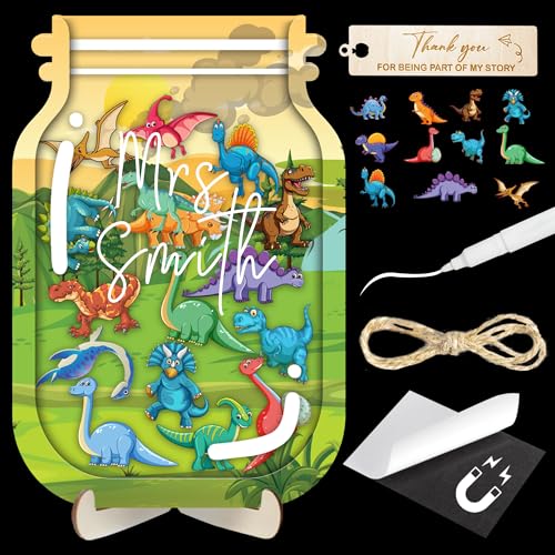 Image of 9 inch DIY Name 35 Tokens School Magnetic Reward Jar Gifts for Classroom Teacher Kids Potty Training Chore Chart Toddler Good Behavior Management Tools Back to School RWJ-03-DINO-M