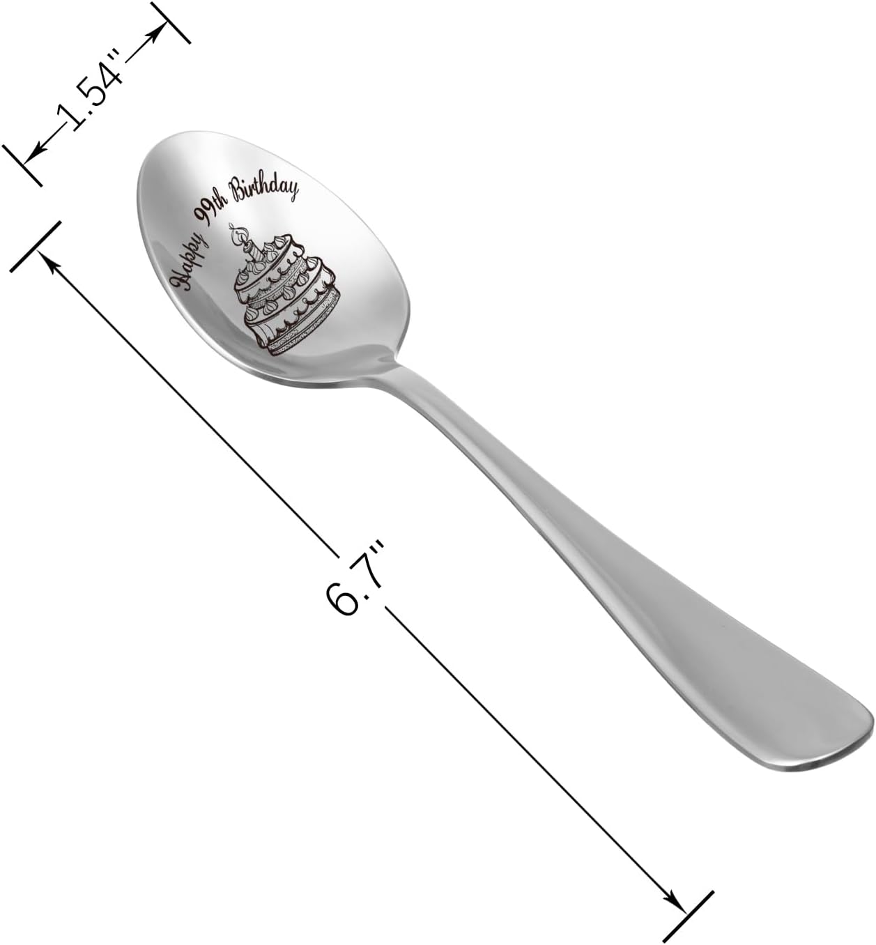 2 Set of 2 Pieces Silver Ornate Stainless Steel Flatware Cutlery - Happy 99th Birthday Engraved Spoon & Fork Personalized Gift for Elders
