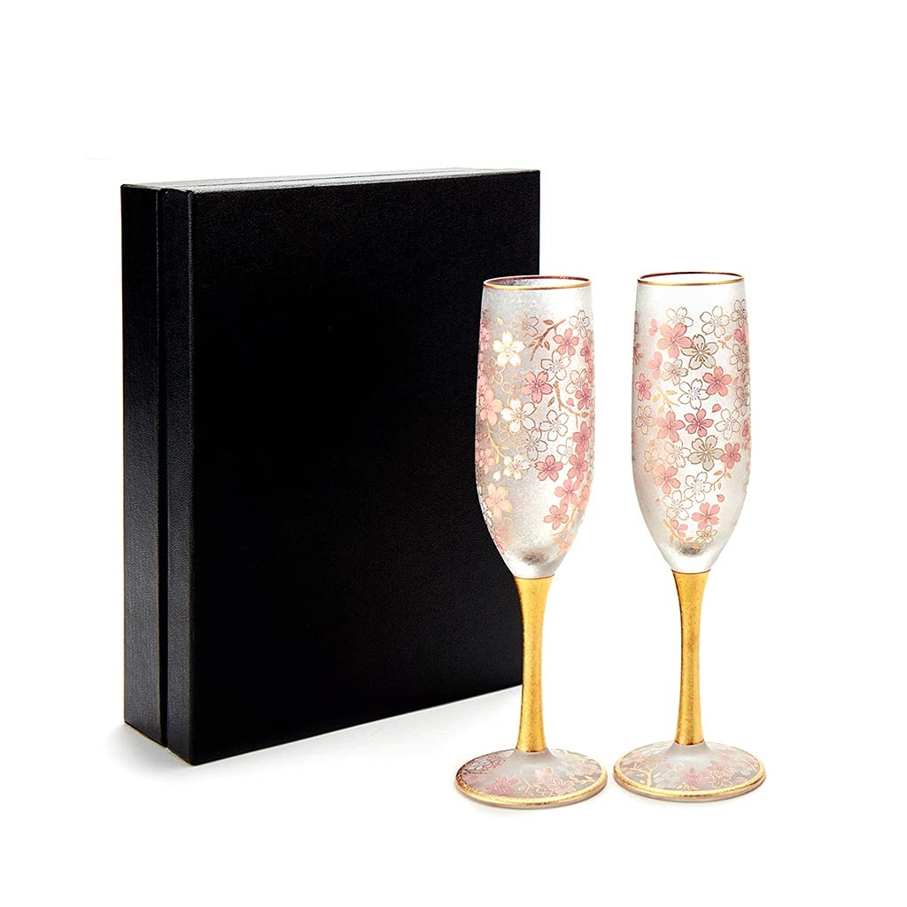 Verres à Champagne Fleurs de Cerisier Vignes Verres à Champagne dorés incrustés Maison Vin Rouge Verres à vin Rouge Mariage, Anniversaire Fête de Famille Flûtes à Champagne