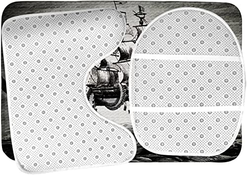 Badezimmerteppich-Set, 3-teilig, Comic-Ozean-Oktopus-Piratenschiff, waschbare Badeteppiche, rutschfest, mit Rückenpolster, Konturteppich und Toilettendeckelbezug – Bild 6