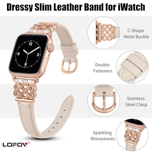 Image of Compatible with Apple Watch Bands Women 38 /40 /41 /42mm Dressy Slim Leather Strap with Designer Celtic Knot Interlock Buckle Bracelet for iWatch Series 11 10 9 8 7 6 5 4 SE 3 2 1