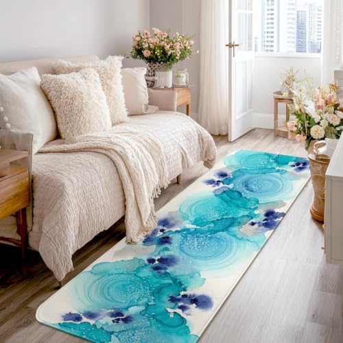 Alfombra de pasillo rectangular moderna con diseño abstracto de acuarela para interiores 2