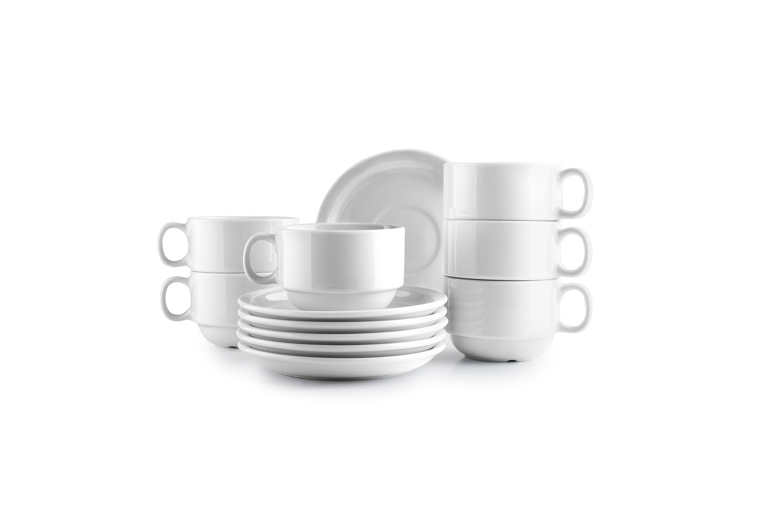 IBILI - Set of 6 Cups of 230 ml with Saucers Castilla Blanca, Porcelain