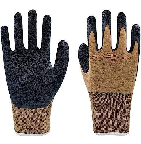 Image of Multipurpose Nylon Cut Resistance PU Nitrile Coating Work Safety Gloves, Hand & Fingers, Gardening, Mechanical, Construction, Agriculture & Automotive - Durable & Comfortable (4 Pairs Brown)