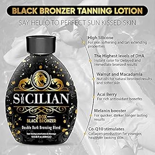 The Sicilian 200X Dark Black Bronzer Tanning Lotion - BEST for Glowing Skin - Gradual Bronzing & Sunless Self Tanner Lotion - Luxurious Sunless Body Tanning Lotion Nourishes Skin