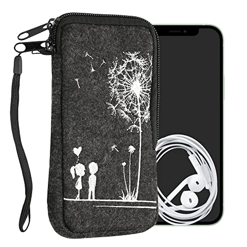 kwmobile Funda de fieltro para smartphone M - 5,5 pulgadas, diseño de diente de león