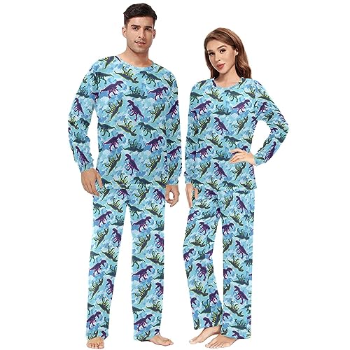 Unisex Pajama Set Dinosaur and Tie Dye Family Matching Long Sleeve 2 Piece Sleep Lounge Set for Men & Women
