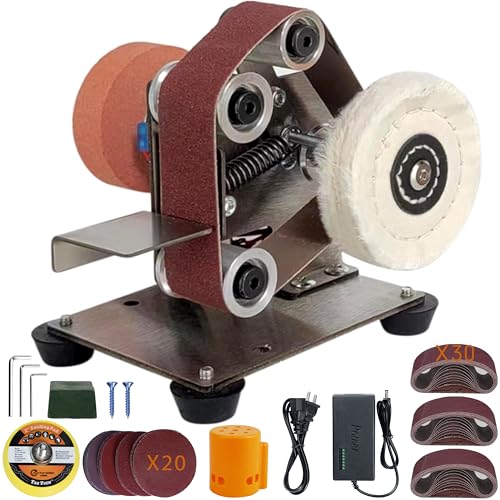 Mini Belt Sander, Electric Small Sander Knife Making Supplies, 7 Adjustable Speed Electric Knife Sharpener, Power Belt Grinder for Woodworking, Metal Working DIY (Multi-Function Belt Sander)