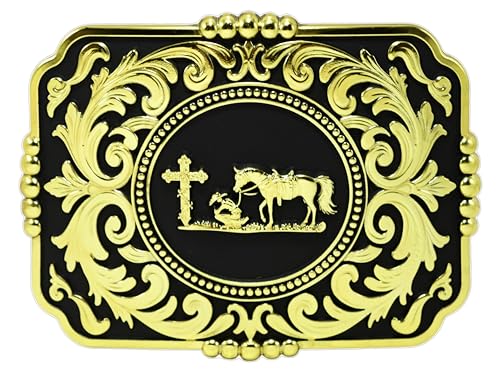 Image of Moranse Cross Cowboy Kneeling Prayer Horse Zinc Alloy Belt Buckles