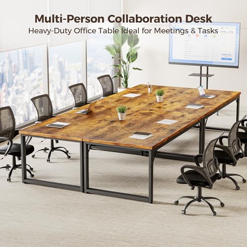Image of 48 Inch Computer Desk, 1 inch Thick Small Office Table, Brown | Modern Simple Style, Heavy Duty Industrial Frame, Small Study & Writing Table for Home Bedroom Work