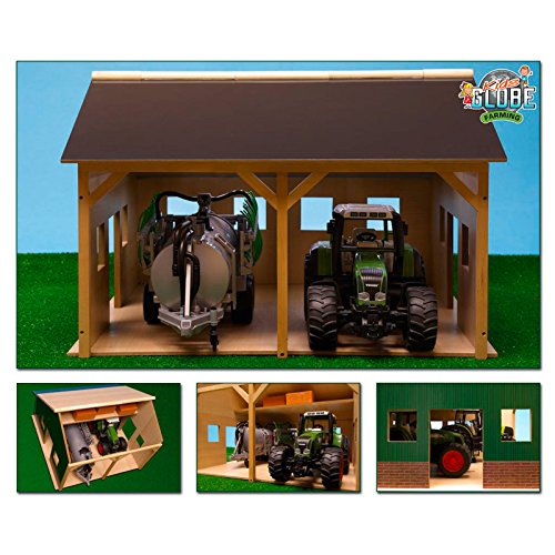 Kids Globe - 610338 - Maquette - Bâtiment de ferme en bois pour 2 tracteurs - Echelle 1:16