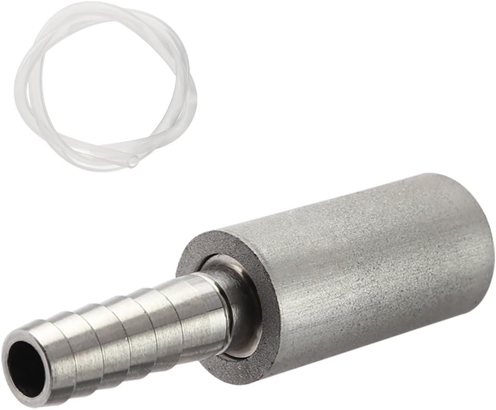 FERRODAY 0.5 Micron Diffusion Stainless Steel Aeration Stone with 1/4" Barb for Homebrew Wine Beer Soda + 20 Inch Silicone Hose