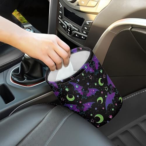 Image of Pensura Car Trash Can Adjustable Buttons Camping Trash Can Collapsible Accessories Universal Purple Halloween Bat Hanging Car Garbage Bag for Women Interior for Most Cars