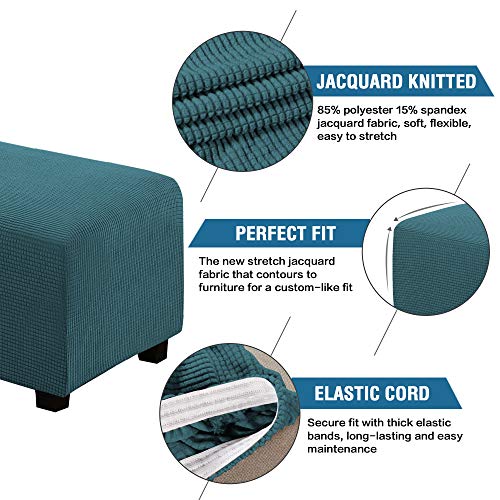 Image of H.VERSAILTEX Ottoman and Sofa Seat Cushion Combined Cover Slipcover Rectangle Sofa Slipcover Fit Length 56'-75' Suitable for L Shaped Seat Cushion Cover or Chaise Part Cover Stretch Thick - Deep Teal
