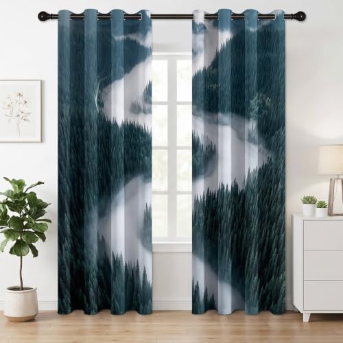 Spruce Tree Stream Blackout Curtains, Minimalist Natural Scenery