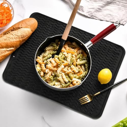 Image of HOMETHREADS Silicone Dish Drying Mat, Silicone Draining Board Mat, Silicone Dish Draining Mats, Kitchen Sink Dish Drainer Mat Racks for Kitchen Counter Protector, (40x30cm Black)